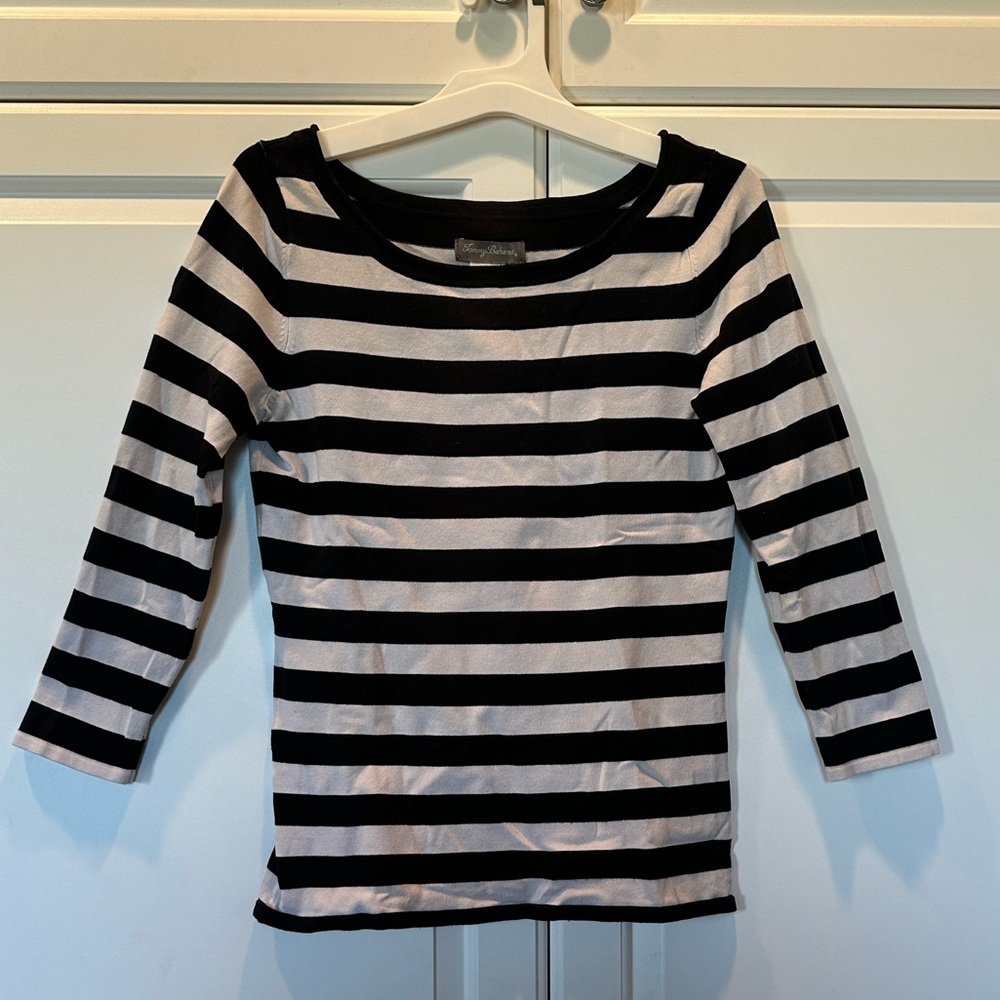 Tommy Bahama Black and White Striped Long Sleeve Top GUC